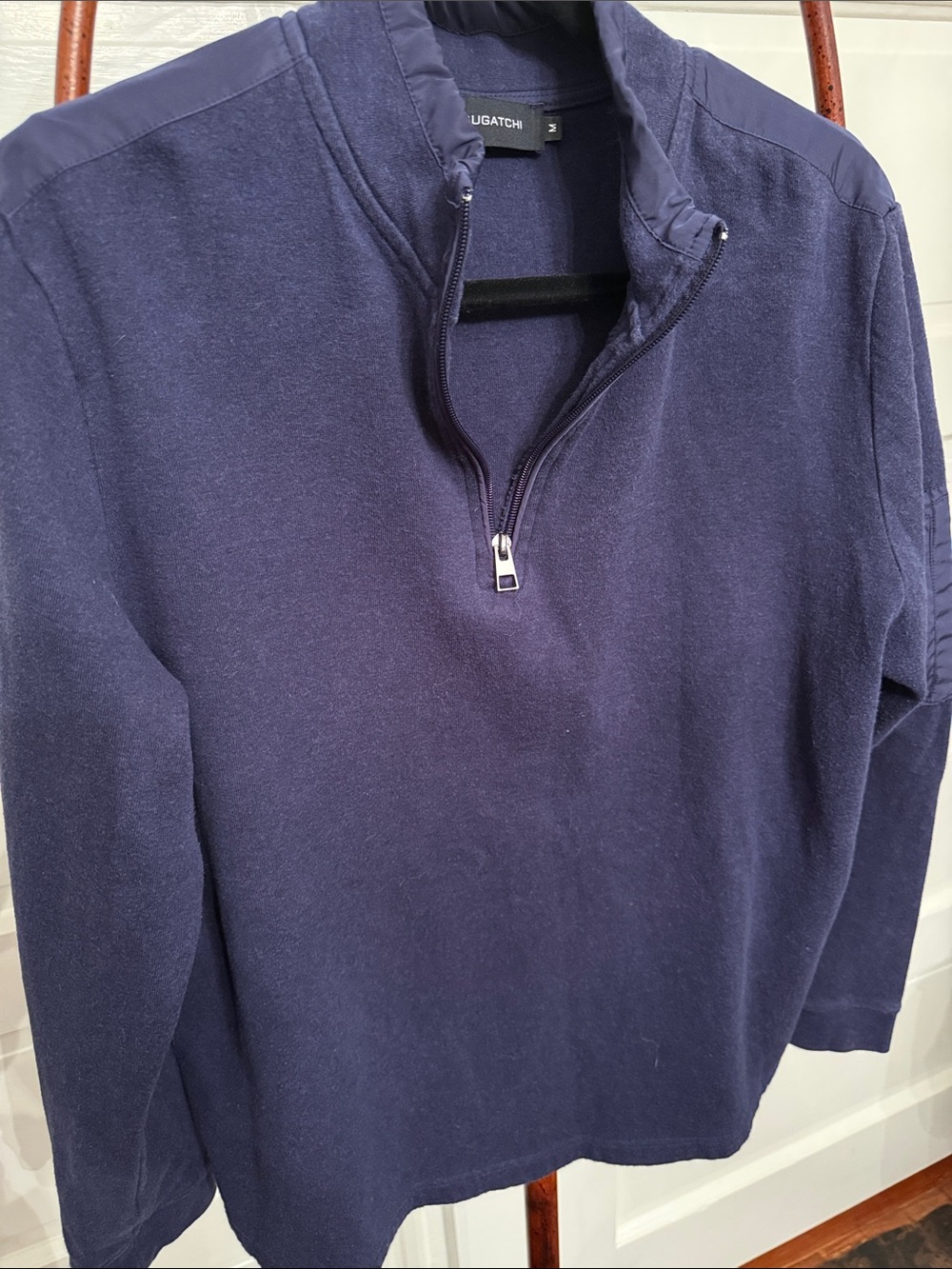 Bugatchi Quarter Zip Sweater Medium Navy Luxury Casual Pullover